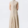 Ärmelloses Leinen-Mischung-Kleid mit Einsätzen – Hellbeige