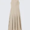 Ärmelloses Leinen-Mischung-Kleid mit Einsätzen – Hellbeige