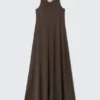 Ärmelloses Maxikleid – Dunkelbraun