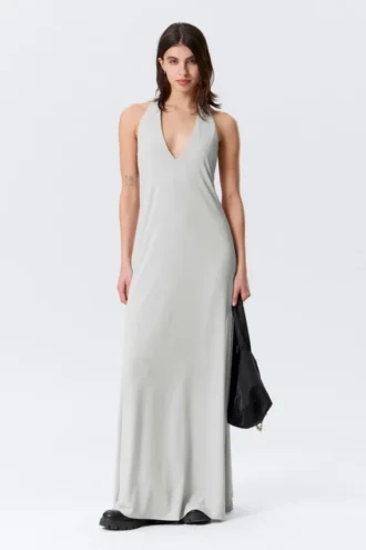 Ärmelloses Maxikleid mit Neckholder – Hellbeige