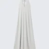 Ärmelloses Maxikleid mit Neckholder – Hellbeige