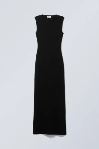 Ärmelloses Maxikleid mit Schlitz – Schwarz