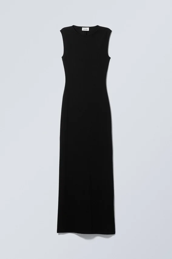 Ärmelloses Maxikleid mit Schlitz – Schwarz Ärmelloses Maxikleid mit Schlitz – Schwarz