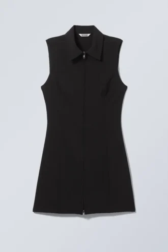 Ärmelloses Mini-Kleid mit Reißverschluss – Schwarz