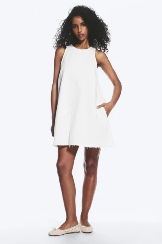 Ärmelloses Minikleid aus Baumwolltwill – Weiß