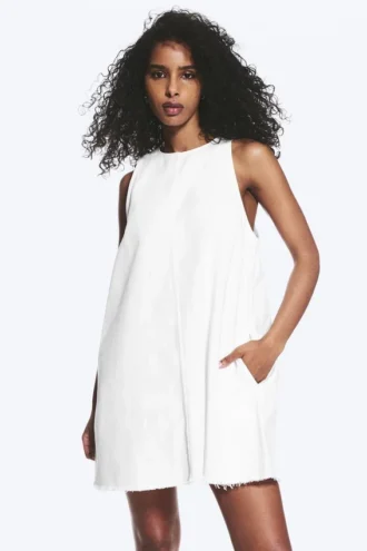 Ärmelloses Minikleid aus Baumwolltwill – Weiß