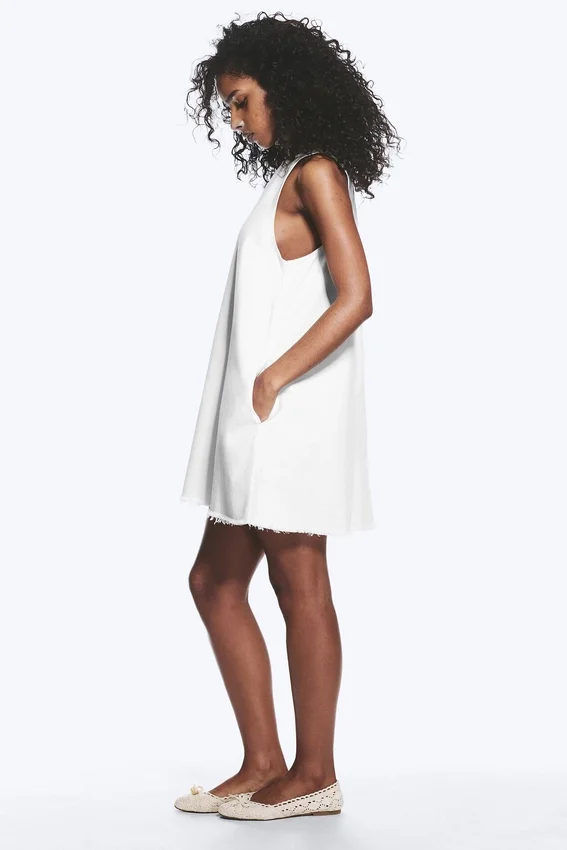 Ärmelloses Minikleid aus Baumwolltwill – Weiß Ärmelloses Minikleid aus Baumwolltwill – Weiß