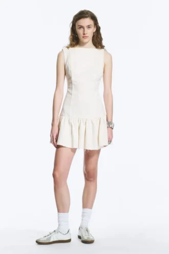 Ärmelloses Minikleid aus Twill – Weiß