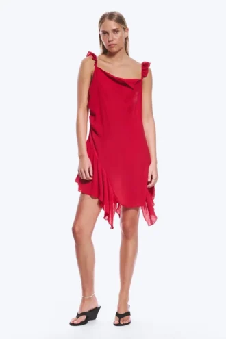 Ärmelloses Minikleid mit quadratischem Ausschnitt – leuchtend rot