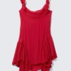 Ärmelloses Minikleid mit quadratischem Ausschnitt – leuchtend rot
