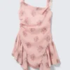 Ärmelloses Minikleid mit quadratischem Ausschnitt – Rosa – Blumenmuster