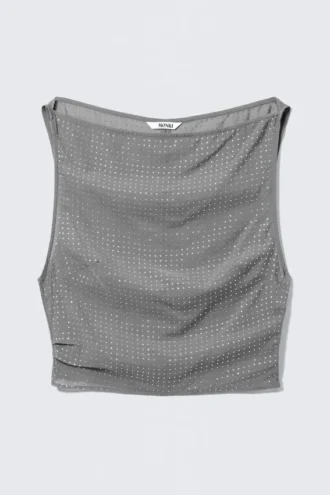 Ärmelloses Pailletten-Top – Grau – Strass