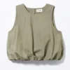 Ärmelloses Popeline-Top mit Ballonsaum – Khaki-Grün Ärmelloses Popeline-Top mit Ballonsaum – Khaki-Grün