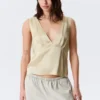 Ärmelloses Satin-Top mit V-Ausschnitt – Hellbeige