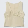 Ärmelloses Satin-Top mit V-Ausschnitt – Hellbeige