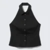 Ärmelloses Shirt mit Neckholder – Schwarz Ärmelloses Shirt mit Neckholder – Schwarz
