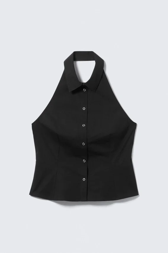 Ärmelloses Shirt mit Neckholder – Schwarz Ärmelloses Shirt mit Neckholder – Schwarz