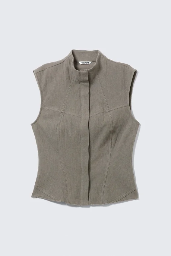 Ärmelloses, strukturiertes Twill-Oberteil – Grau Ärmelloses, strukturiertes Twill-Oberteil – Grau
