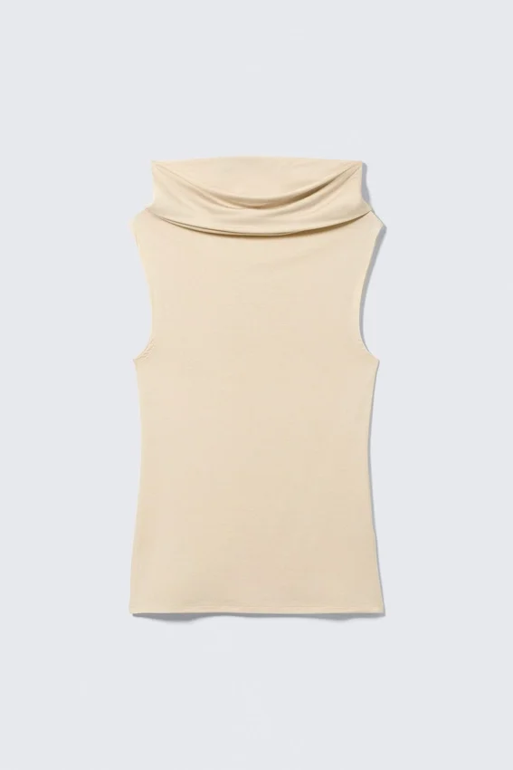 Ärmelloses Top mit Trichterkragen – Hellbeige Ärmelloses Top mit Trichterkragen – Hellbeige