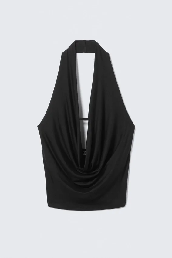 Ärmelloses Wasserfall-Top – Schwarz Ärmelloses Wasserfall-Top – Schwarz