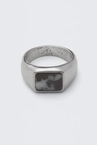 Rock Ring – Rhodium – Schwarzer Stein