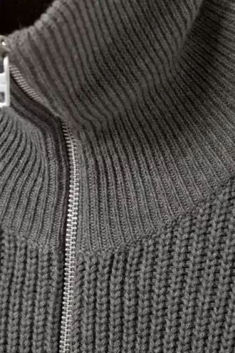 Rollkragen-Pullover aus Wollmischung mit halbem Reißverschluss – Dunkelgrau Rollkragen-Pullover aus Wollmischung mit halbem Reißverschluss – Dunkelgrau