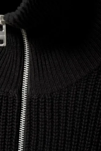 Rollkragen-Pullover aus Wollmischung mit halbem Reißverschluss – Schwarz