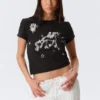 Rosabel Bedrucktes Baby-T-Shirt – Schwarz – Einhorn