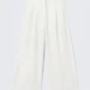 Satin-Hose mit hoher Taille und weitem Bein – Weiß Satin-Hose mit hoher Taille und weitem Bein – Weiß