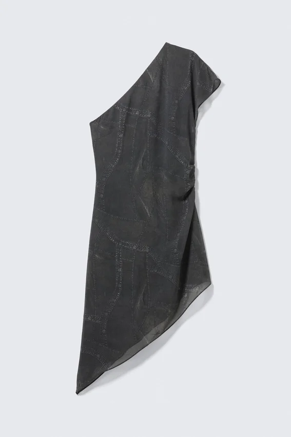 Satin-Minikleid mit einer Schulter – Dunkelgrau Satin-Minikleid mit einer Schulter – Dunkelgrau