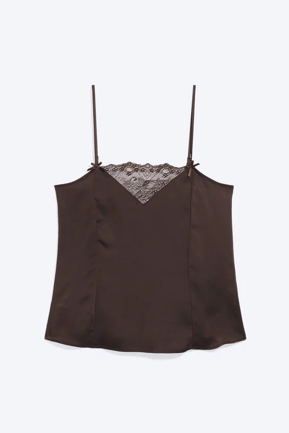 Satin-Spitzenoberteil – Dunkelbraun Satin-Spitzenoberteil – Dunkelbraun