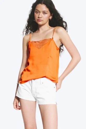 Satin-Spitzenoberteil – Orange Satin-Spitzenoberteil – Orange