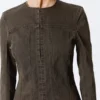 Schlanke Jacke aus ausgefranster Baumwolle – gestreift, dunkelgrau