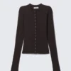 Schmal geschnittene, langärmelige Strickjacke mit Knopfleiste – Dunkelbraun