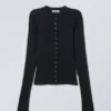 Schmal geschnittene, langärmelige Strickjacke mit Knopfleiste – Schwarz