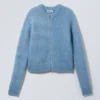 Schmal geschnittene Strickjacke mit Reißverschluss – Blau meliert Schmal geschnittene Strickjacke mit Reißverschluss – Blau meliert