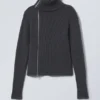 Schmal geschnittene Strickjacke mit Reißverschluss – Dunkelgrau