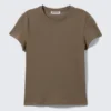 Schmal geschnittenes Baumwoll-T-Shirt mit kurzen Ärmeln – Dark Mole