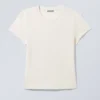 Schmal geschnittenes Baumwoll-T-Shirt mit kurzen Ärmeln – Off-White
