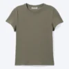 Schmal geschnittenes Baumwoll-T-Shirt mit kurzen Ärmeln – Staubiges Khaki-Grün