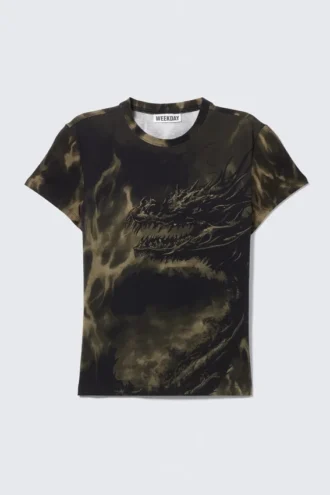 Schmal geschnittenes bedrucktes Baby-T-Shirt – Dunkelbraun – Drache Schmal geschnittenes bedrucktes Baby-T-Shirt – Dunkelbraun – Drache