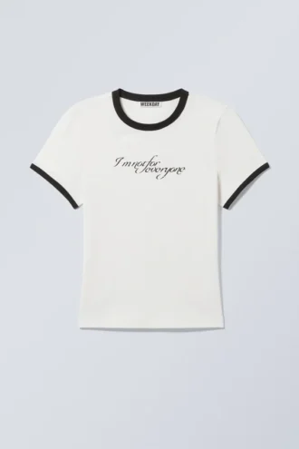 Schmal geschnittenes bedrucktes Kurzarm-T-Shirt – Weiß – Nicht für jedermann Schmal geschnittenes bedrucktes Kurzarm-T-Shirt – Weiß – Nicht für jedermann