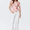 Schmal geschnittenes, gerafftes Off-Shoulder-Oberteil – Rosa – Blumenmuster Schmal geschnittenes, gerafftes Off-Shoulder-Oberteil – Rosa – Blumenmuster