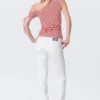 Schmal geschnittenes, gerafftes Off-Shoulder-Top – rot-weiß gestreift Schmal geschnittenes, gerafftes Off-Shoulder-Top – rot-weiß gestreift