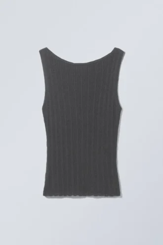 Schmal geschnittenes, gestricktes Tanktop mit U-Boot-Ausschnitt – Dunkelgrau Schmal geschnittenes, gestricktes Tanktop mit U-Boot-Ausschnitt – Dunkelgrau