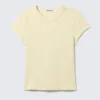 Schmal geschnittenes, kurzärmeliges V-Ausschnitt-T-Shirt – Hellbeige