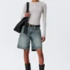 Schmal geschnittenes Langarm-Henley-Top – Grau meliert Schmal geschnittenes Langarm-Henley-Top – Grau meliert