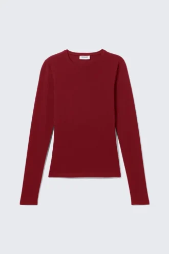 Schmal geschnittenes Langarmshirt – Dunkelrot
