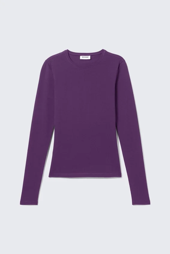 Schmal geschnittenes Langarmshirt – Dunkelviolett Schmal geschnittenes Langarmshirt – Dunkelviolett