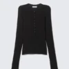 Schmal geschnittenes, langärmeliges Henley-Top – Schwarz Schmal geschnittenes, langärmeliges Henley-Top – Schwarz